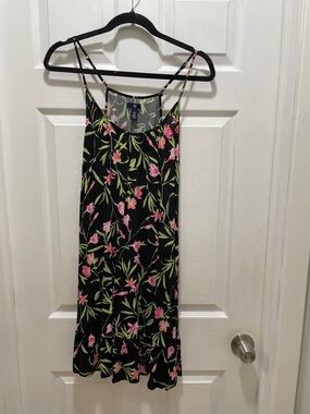 GAP Black Floral Mini Dress with Pink & Green Print